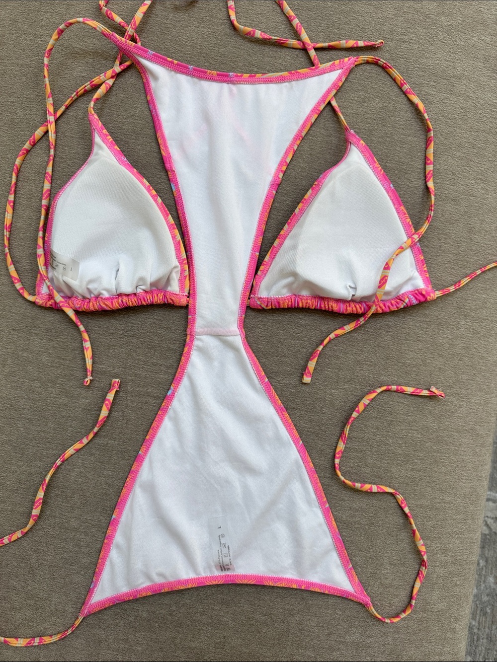 Pink & Orange Patterned Triangle String Bikini - Picture 3 of 9
